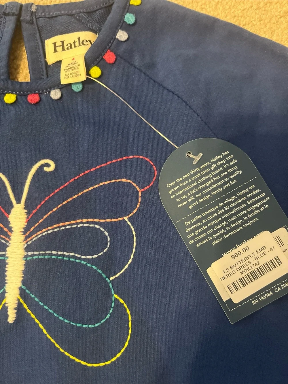 NWT Girls Hatley Blue Groovy Butterfly Tiered Dress Colorful Embroidery size 4
